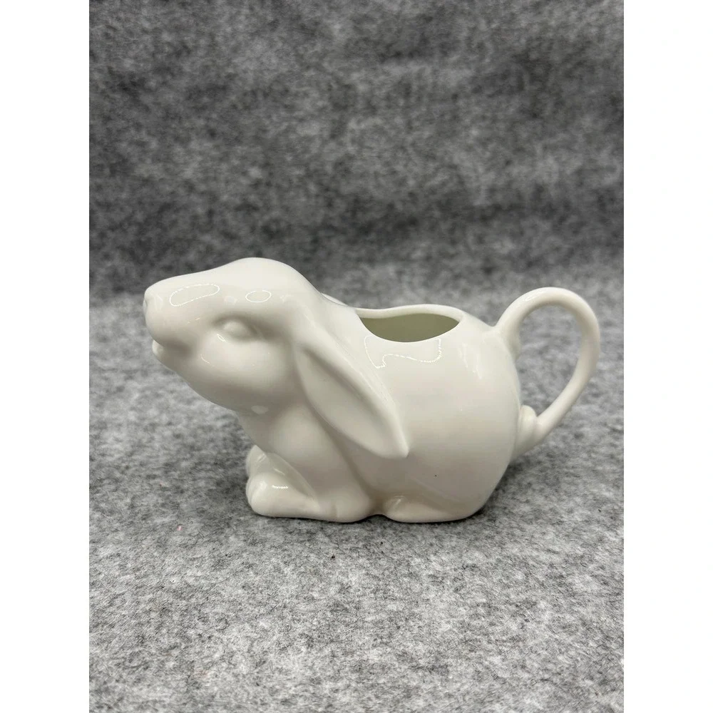 White Ceramic Bunny Rabbit Creamer Figural Easter Spring Small Milk Pitcher